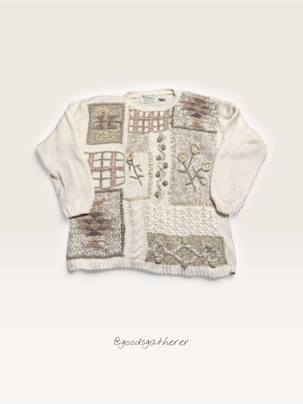 VINTAGE Shenanigans Hand Knit Patchwork Ramie Sweater Cottagecore S